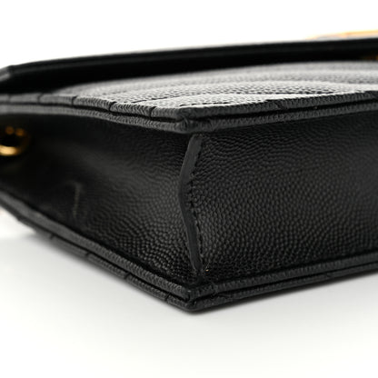 Saint Laurent Grain De Poudre Matelasse Chevron Monogram Envelope Chain Wallet Black 9 of 15