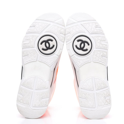 Chanel Suede Calfskin Lambskin Neoprene High Top CC Sneakers 40 White Fluo Orange 5 of 8