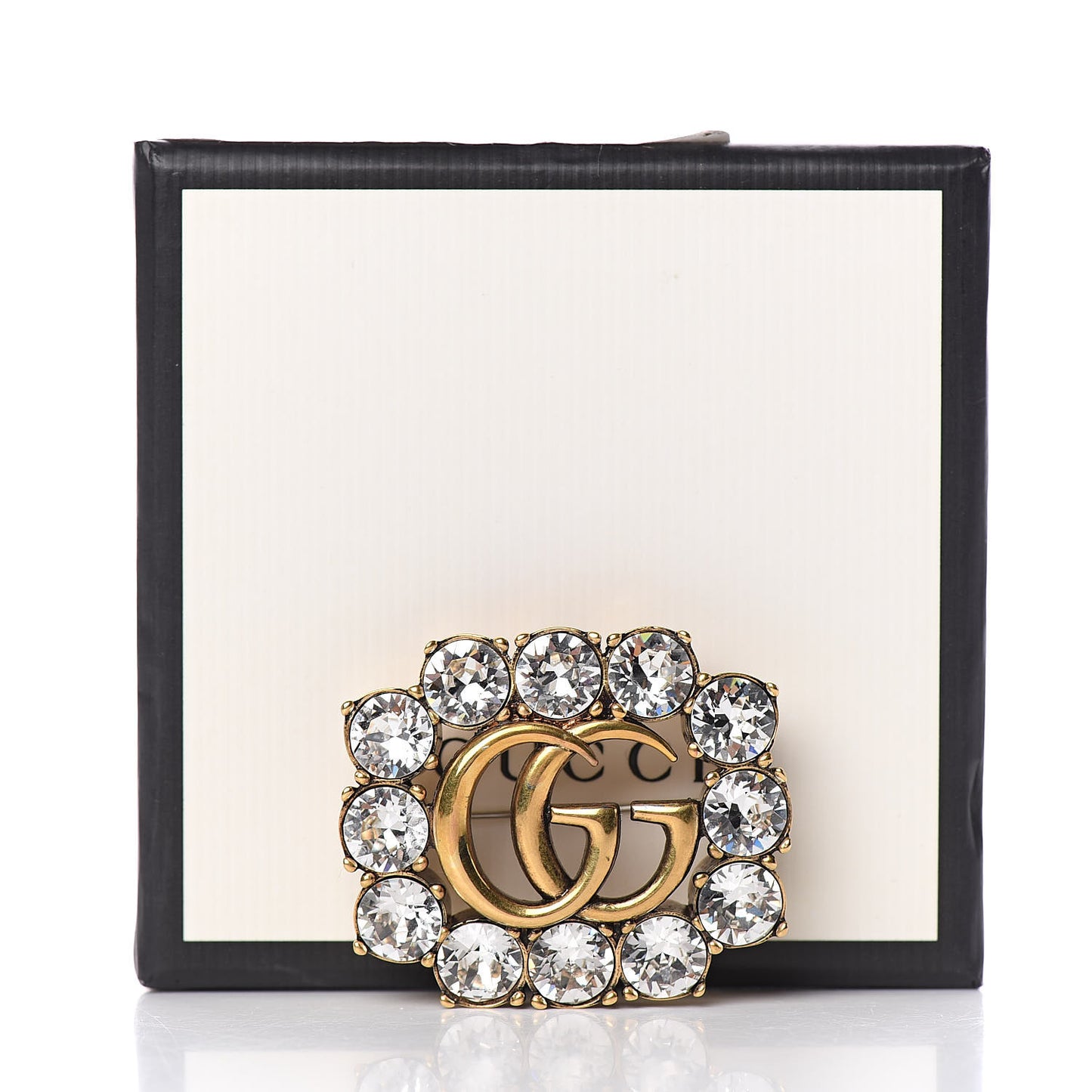 Metal Crystal Double G Brooch Aged Gold
