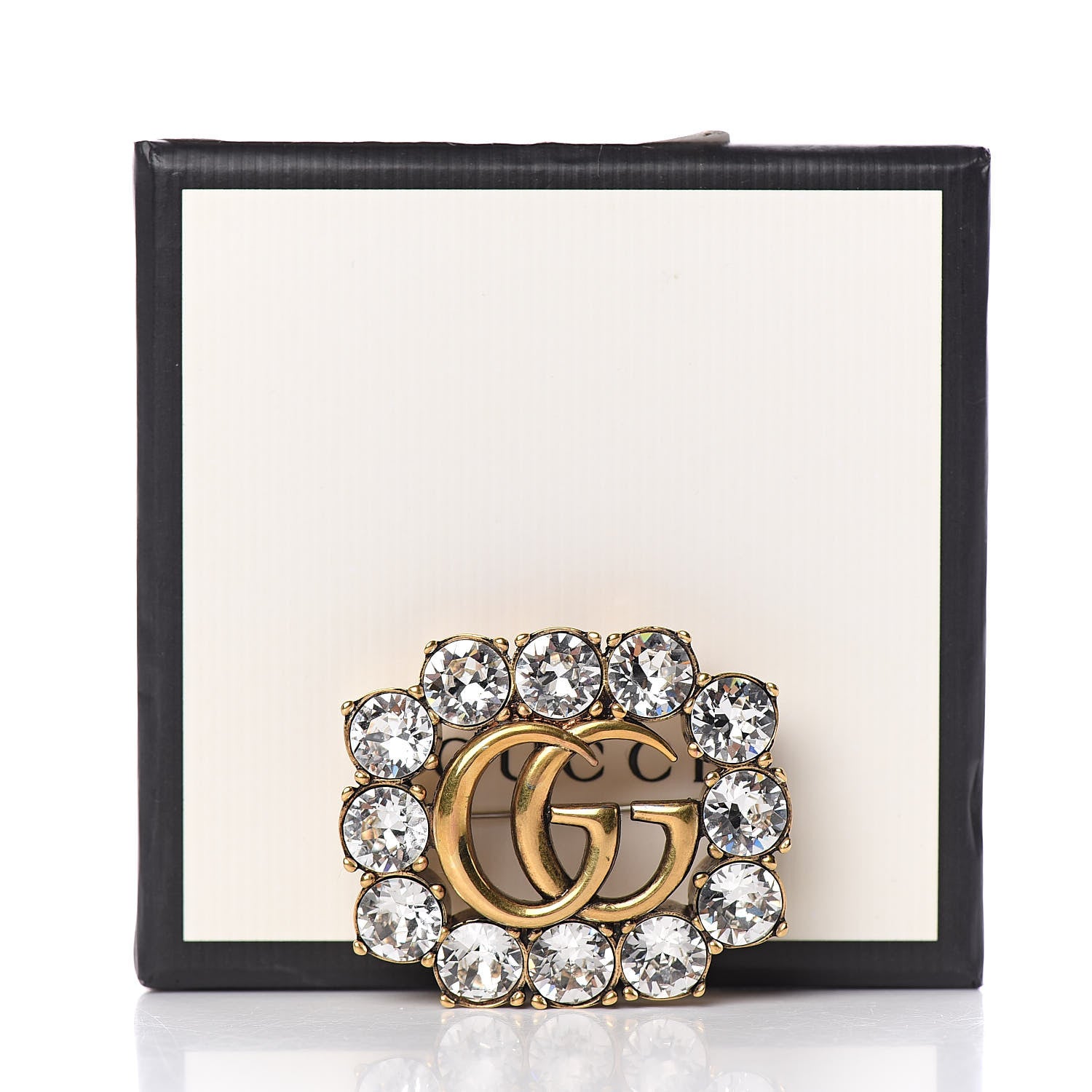 Gucci Metal Crystal Double G Brooch Aged Gold 6 of 6