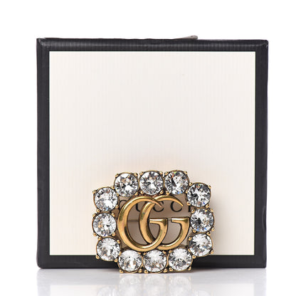 Gucci Metal Crystal Double G Brooch Aged Gold 6 of 6