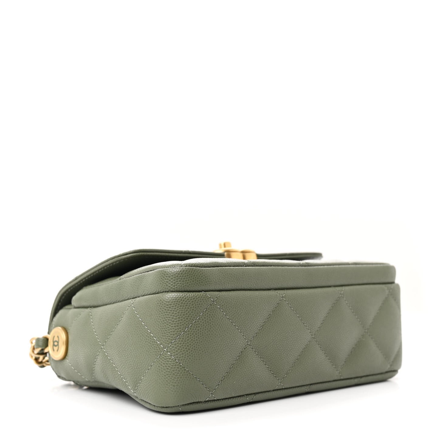 Shiny Caviar Quilted Mini Flap Khaki