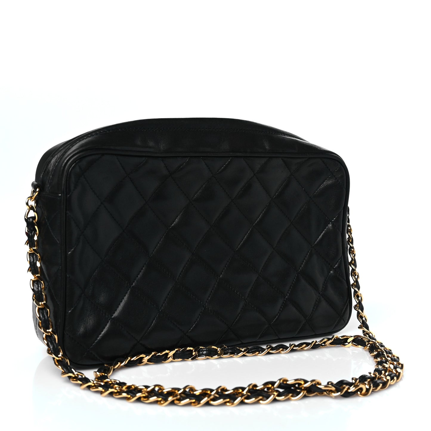 Lambskin Quilted Tassel Camera Case Black