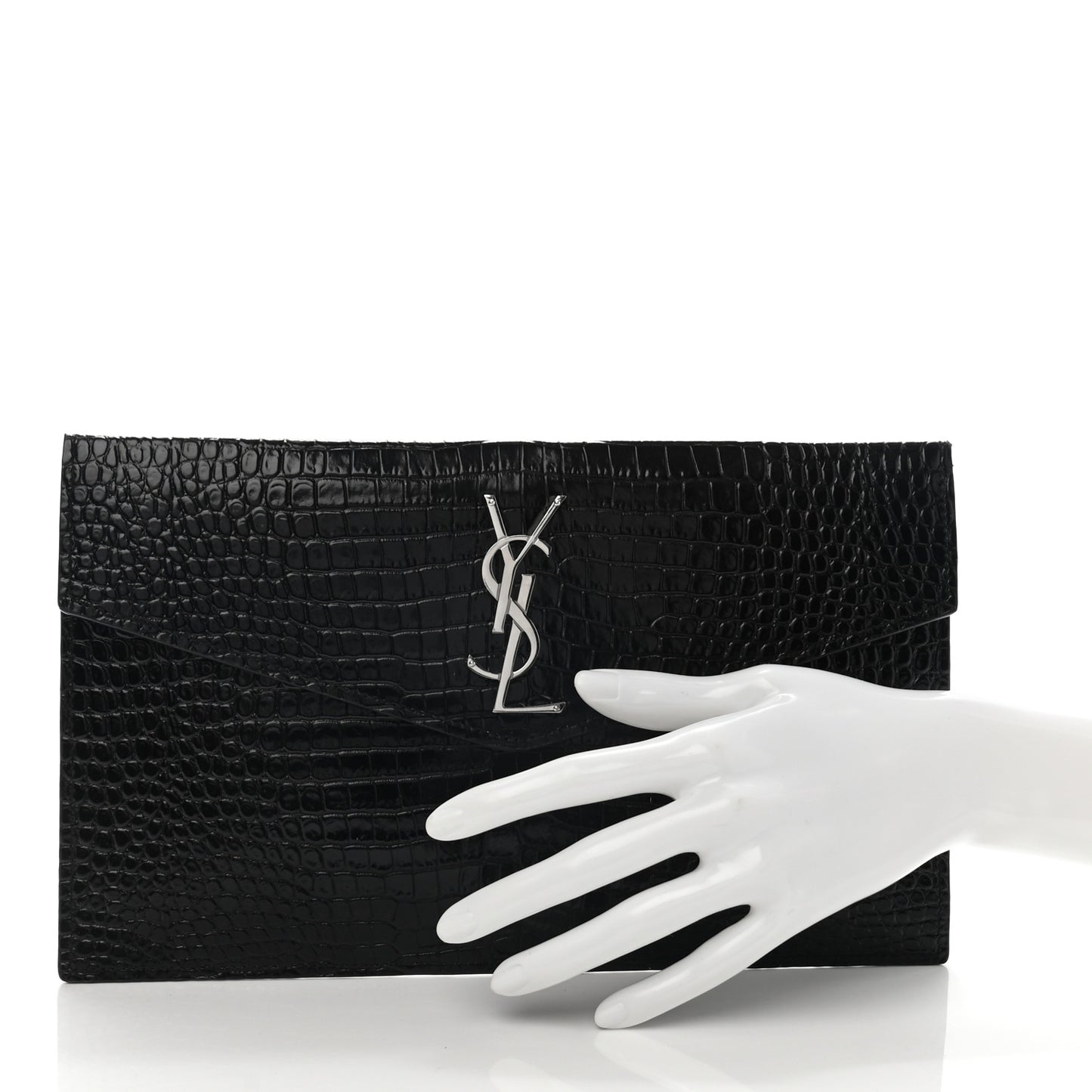 Calfskin Crocodile Embossed Uptown Monogram Pouch Black