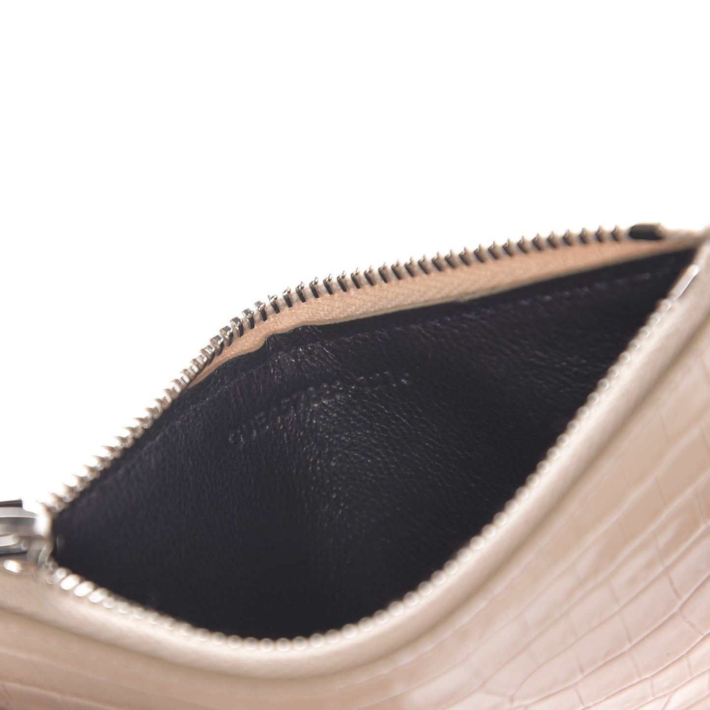 Calfskin Crocodile Embossed 5 Fragments Zip Pouch Card Holder Beige