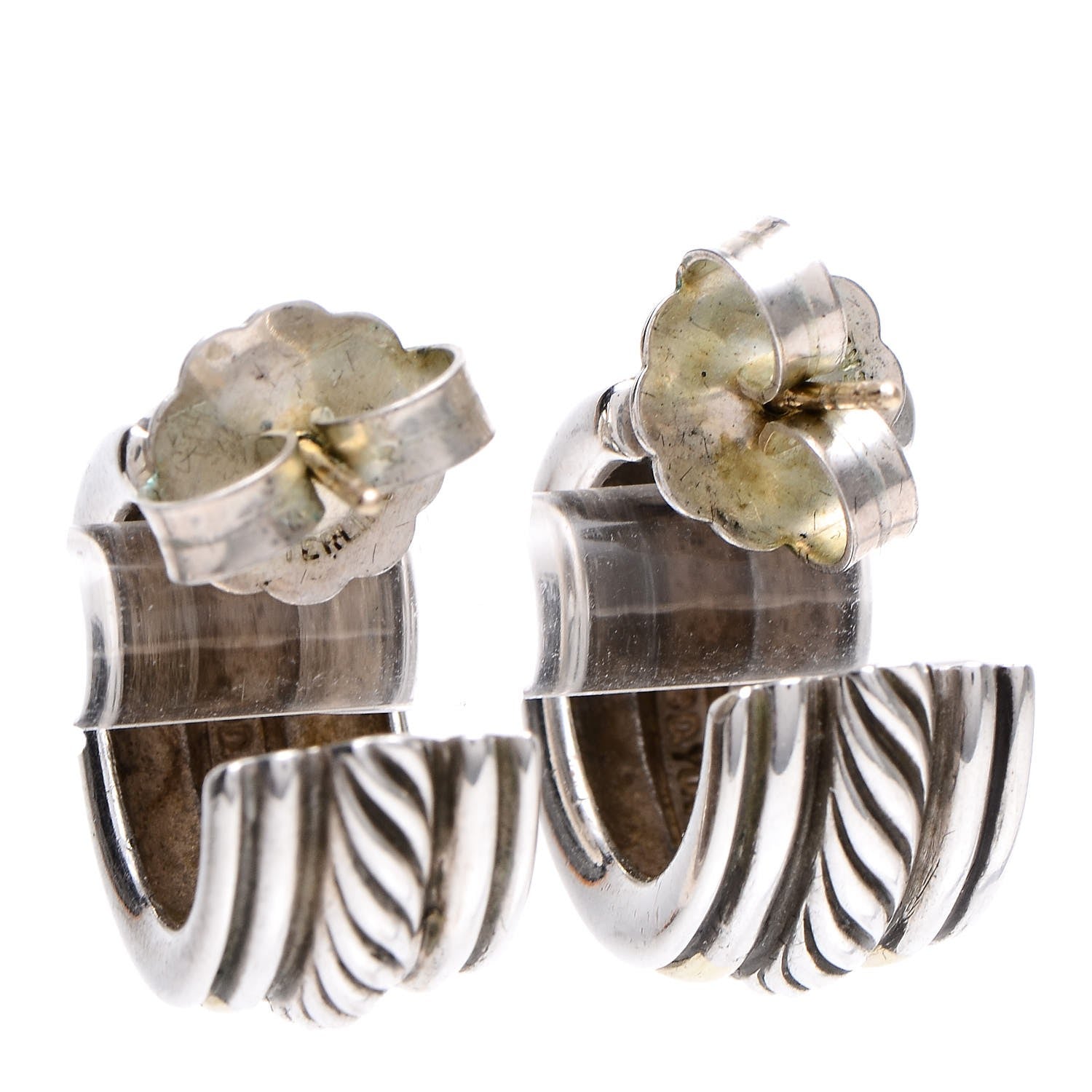 David Yurman Sterling Silver 14K Yellow Gold 10mm Cable Classics Hoop Earrings 3 of 5