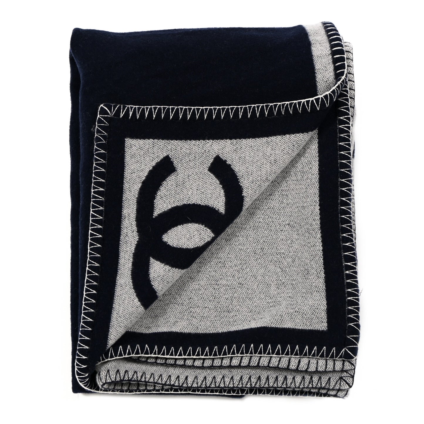 Wool CC Throw Blanket Navy Grey