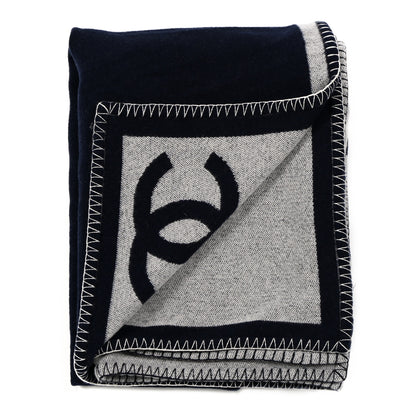 Chanel Wool CC Throw Blanket Navy Grey 2 of 3