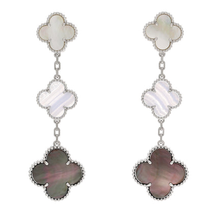 Van Cleef & Arpels 18K White Gold Mother of Pearl Chalcedony 3 Motifs Magic Alhambra Earrings 1 of 5