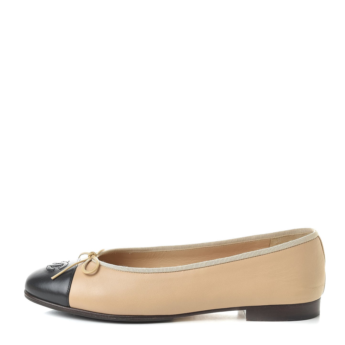 Lambskin Cap Toe CC Ballerina Flats 40 Beige Black