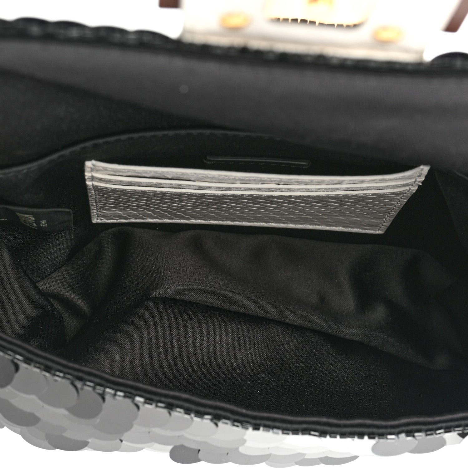 Fendi Satin Sequin Paillettes Elaphe Plexiglass Mini Baguette 1997 Black Avorio 5 of 11