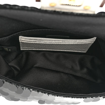 Fendi Satin Sequin Paillettes Elaphe Plexiglass Mini Baguette 1997 Black Avorio 5 of 11