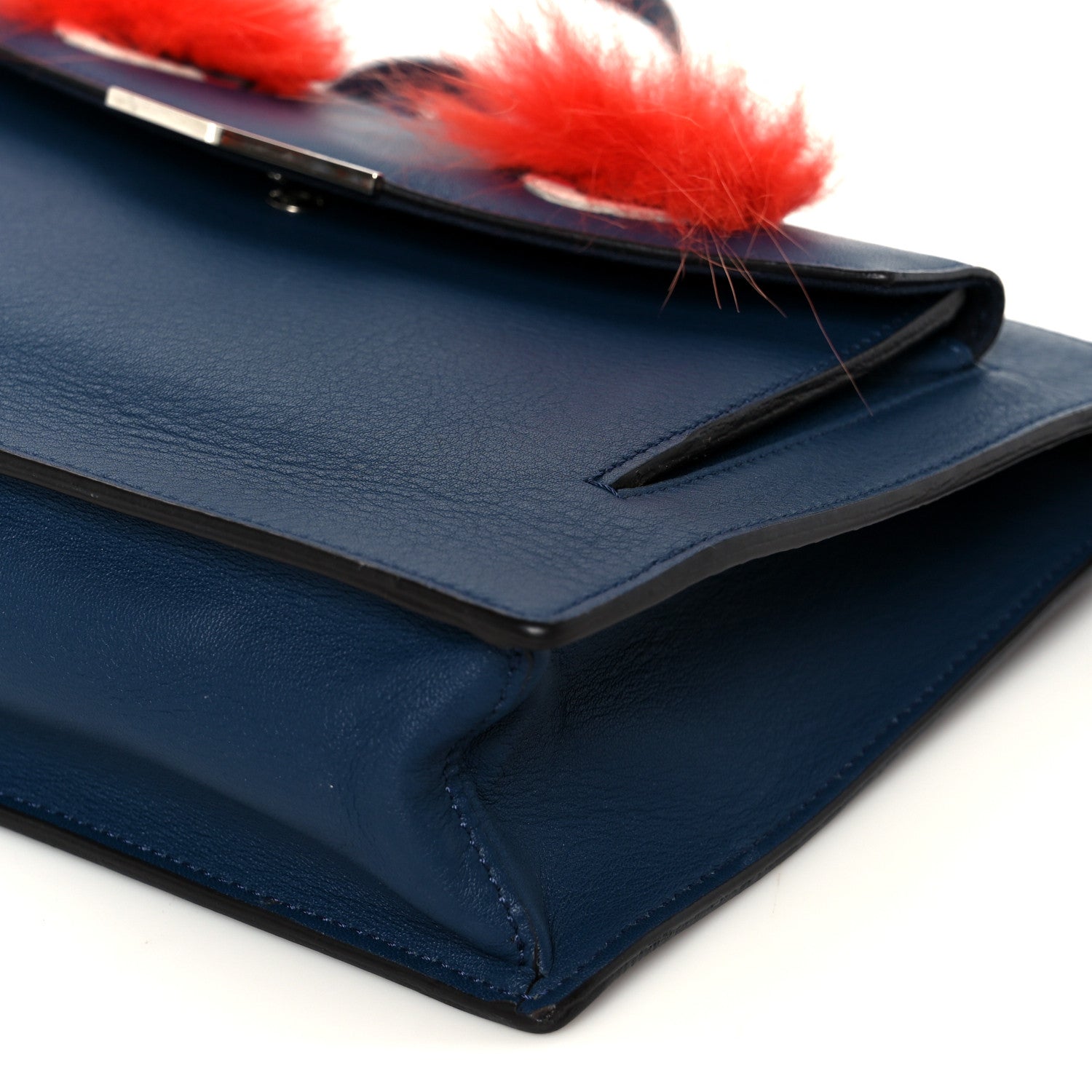 Fendi Vitello Dolce Fox Fur Monster Eyes Mini 2Jours Pouch Navy