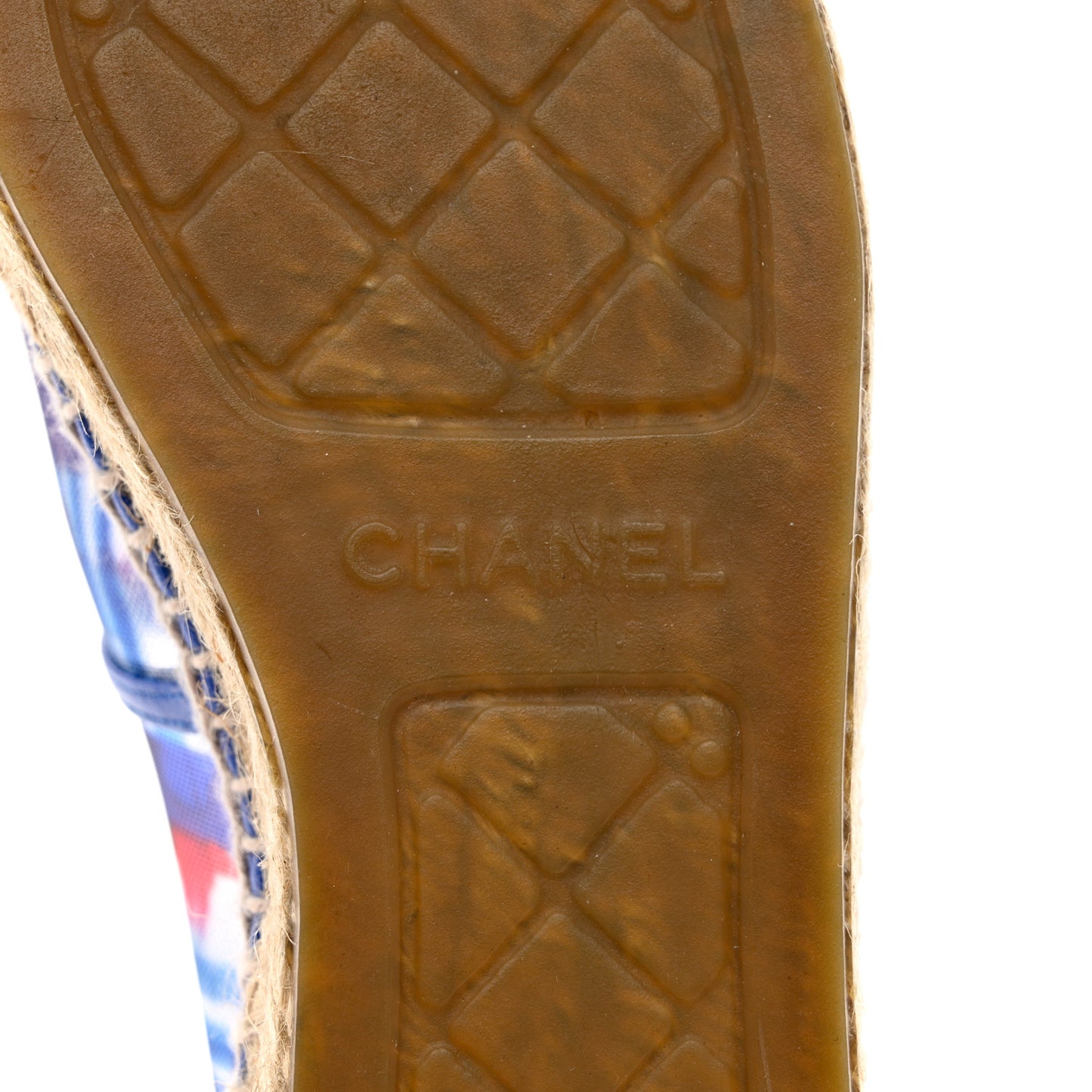 Mesh Lambskin Plaid Print CC Espadrilles 38 Blue White Red