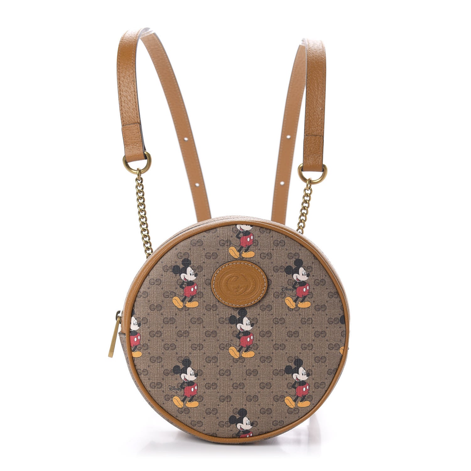 Gucci X DISNEY Mini Vintage GG Supreme Monogram Mickey Mouse Round Backpack Beige Vintage Sun Oil 1 of 10