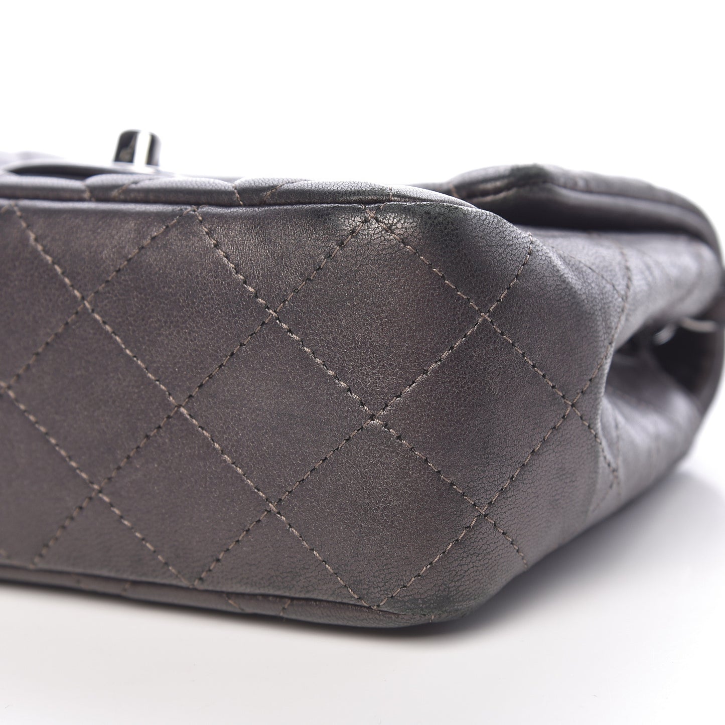 Metallic Lambskin Quilted Mini Square Flap Grey