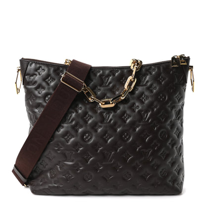 Louis Vuitton Calfskin Embossed Monogram Coussin Hobo MM Chocolate 1 of 9