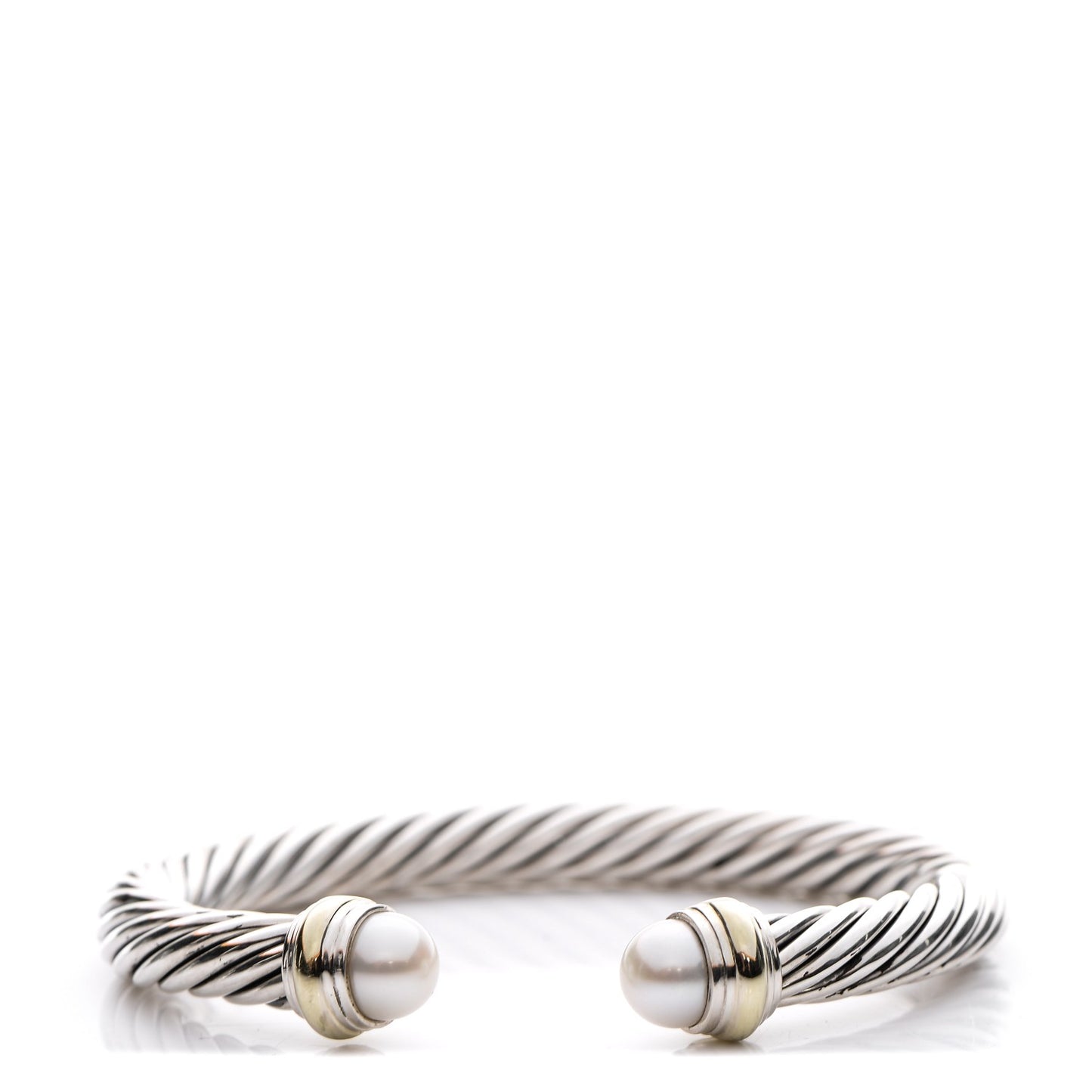 Sterling Silver 14K Yellow Gold Pearl 7mm Cable Classics Bracelet
