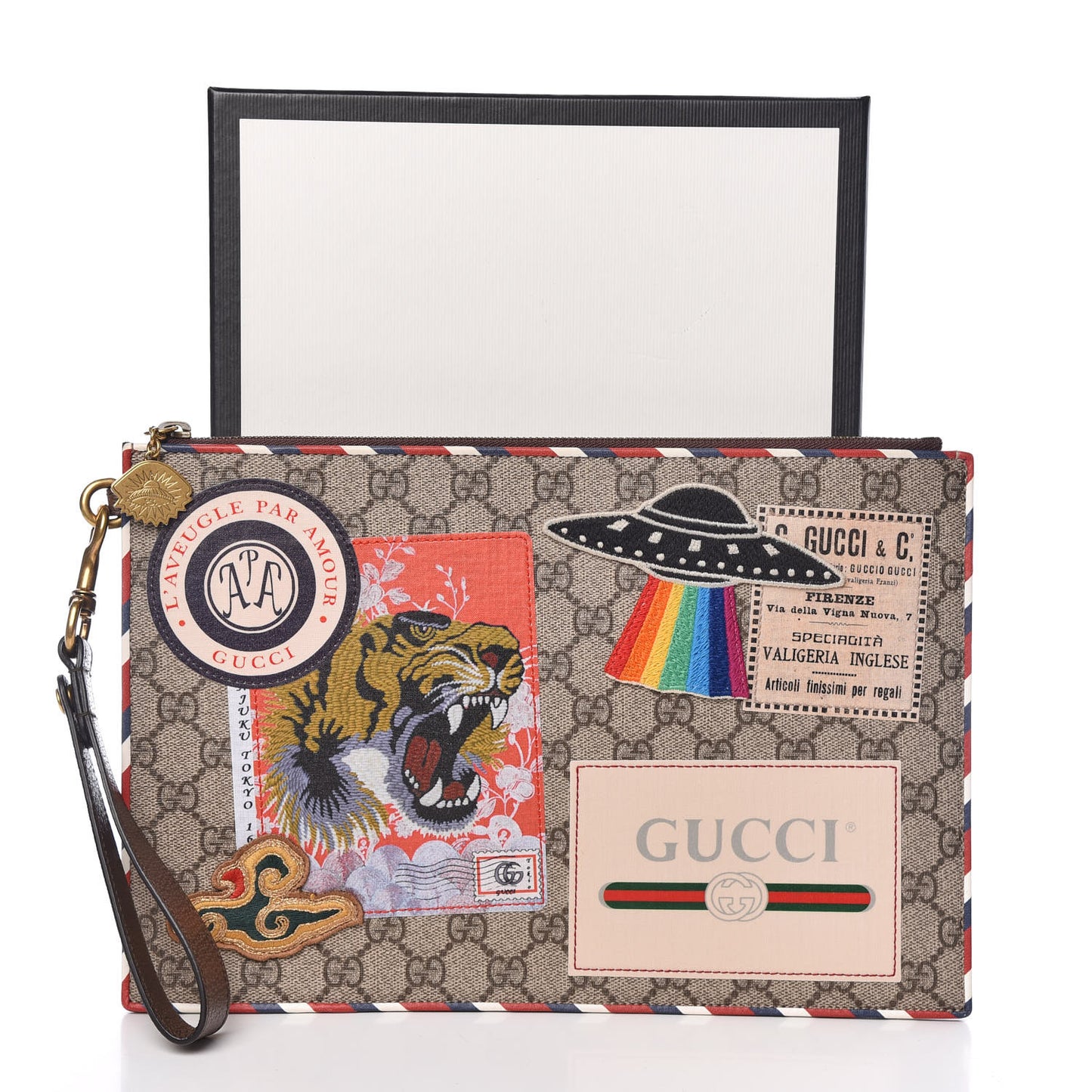 GG Supreme Monogram Courrier Documents Holder Beige New Acero