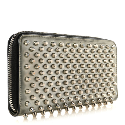 Christian Louboutin Metallic Patent Panettone Spiked Zip Around Wallet Silver 3 of 12