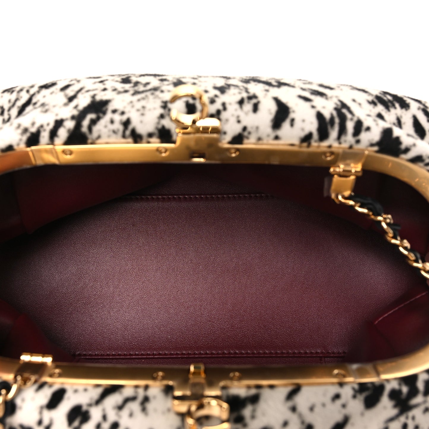 Lambskin Pony Hair Printed Clutch With Chain Black White