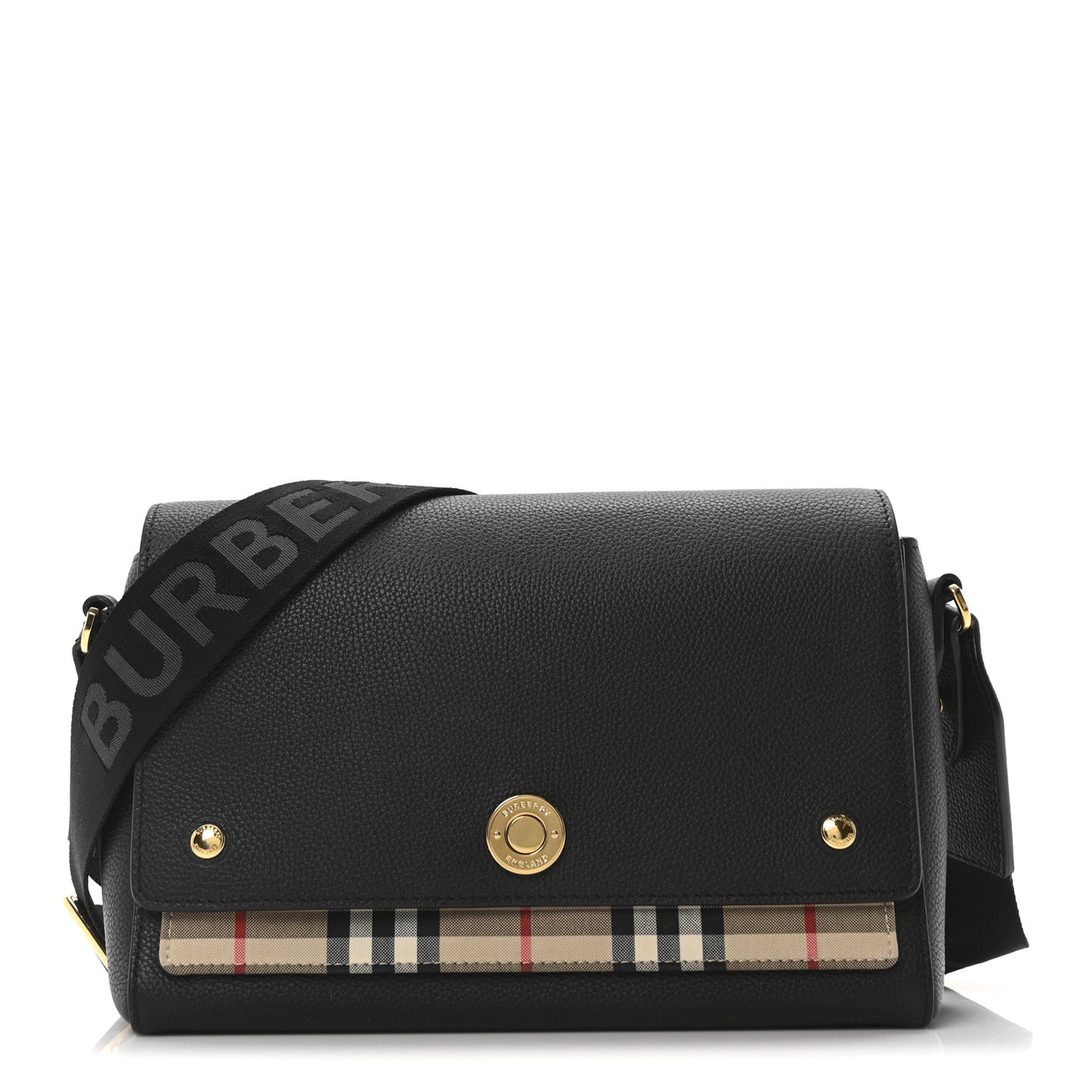 Grainy Calfskin Vintage Check Note Crossbody Bag Black