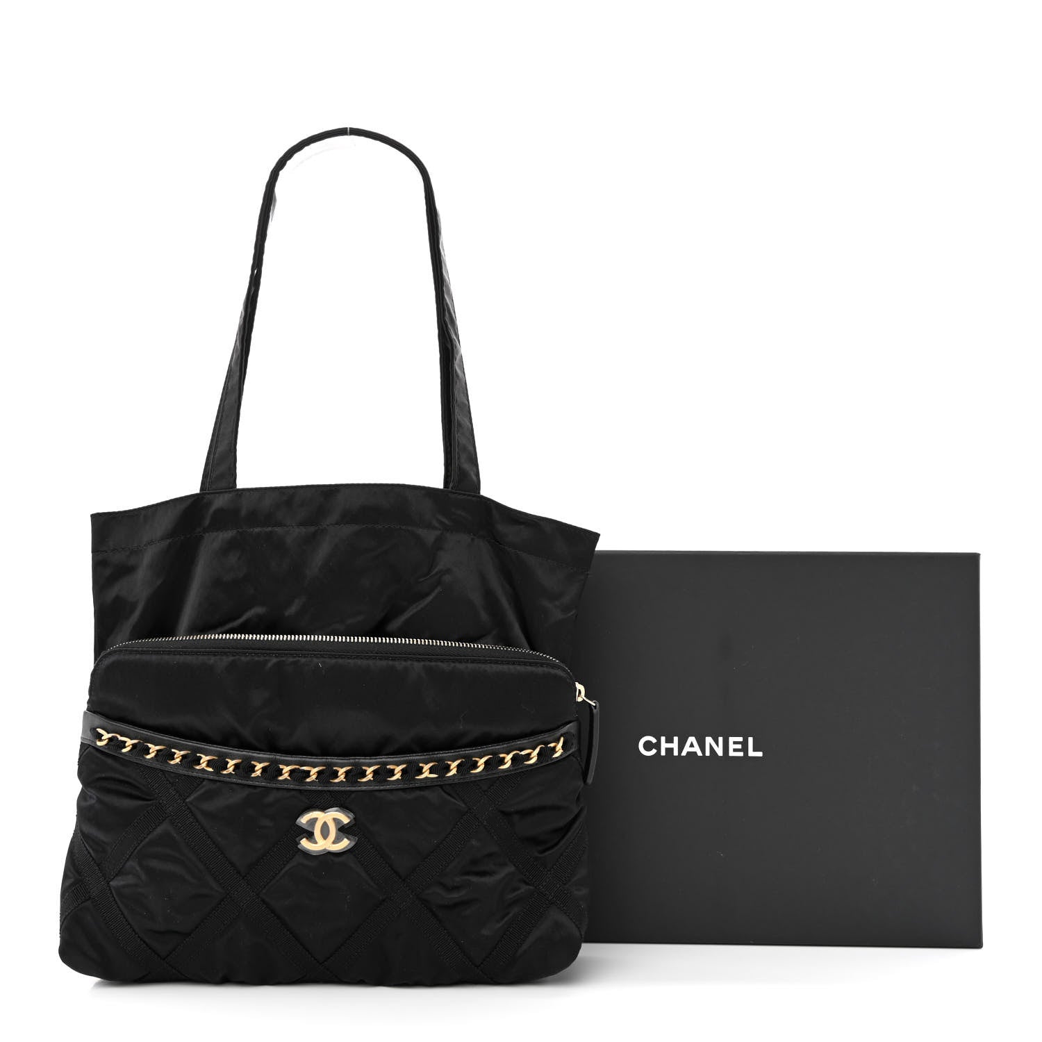 Chanel Nylon Grosgrain Large Lifestyle Pouch With Foldable Tote Black 14 of 14