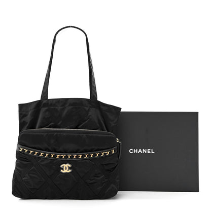 Chanel Nylon Grosgrain Large Lifestyle Pouch With Foldable Tote Black 14 of 14