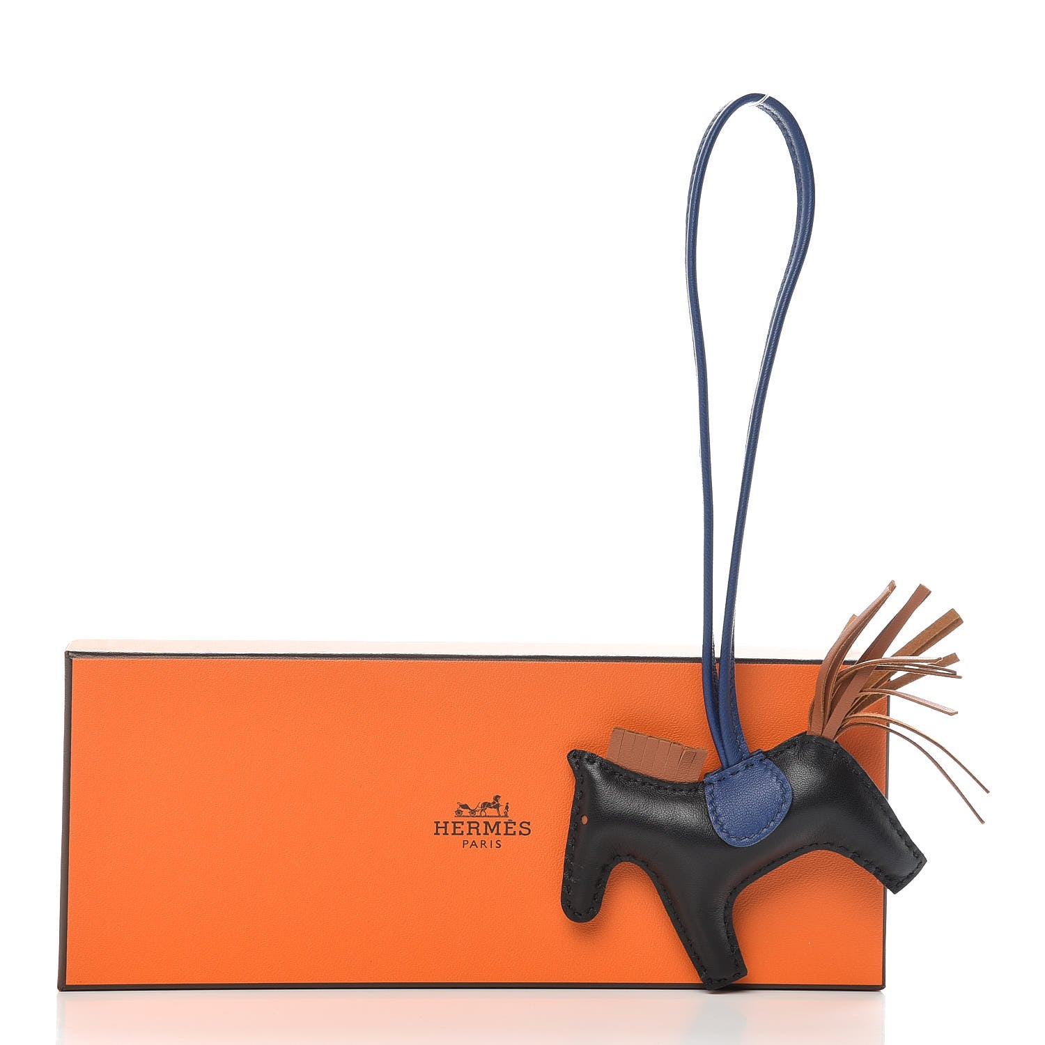 Hermes Milo Lambskin Grigri Rodeo Horse Bag Charm PM Black Bleu Saphir Gold 5 of 5