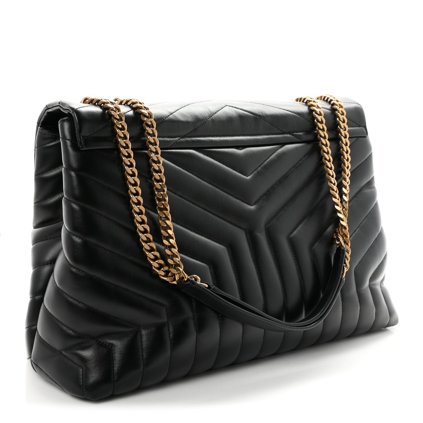 Calfskin Y Quilted Monogram Large Loulou Chain Satchel Black