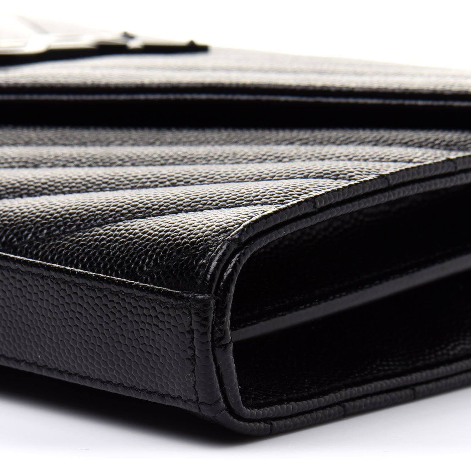 Saint Laurent Grain De Poudre Matelasse Chevron Monogram Chain Wallet Black 8 of 9