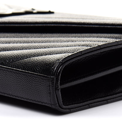 Saint Laurent Grain De Poudre Matelasse Chevron Monogram Chain Wallet Black 8 of 9