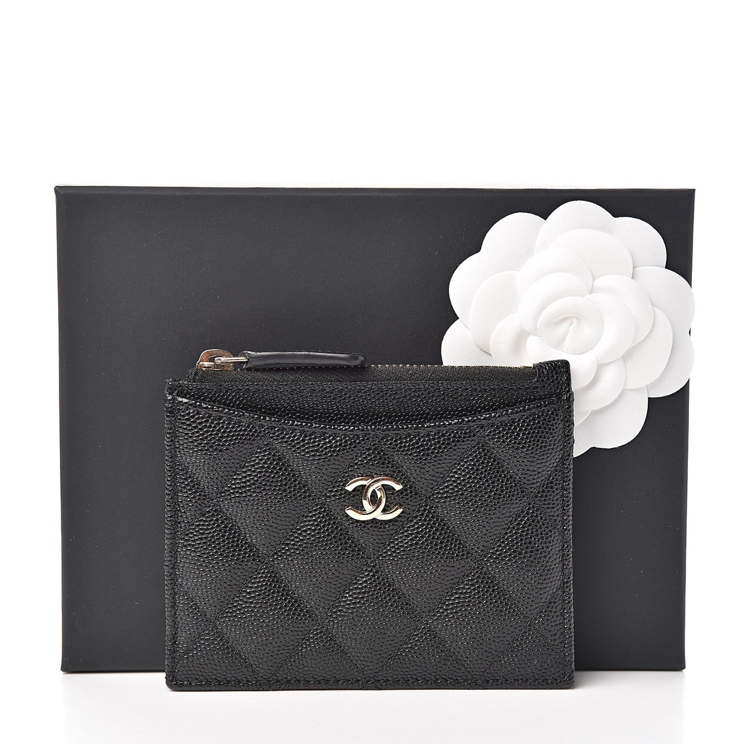 Caviar Quilted CC Zip Card Holder Black