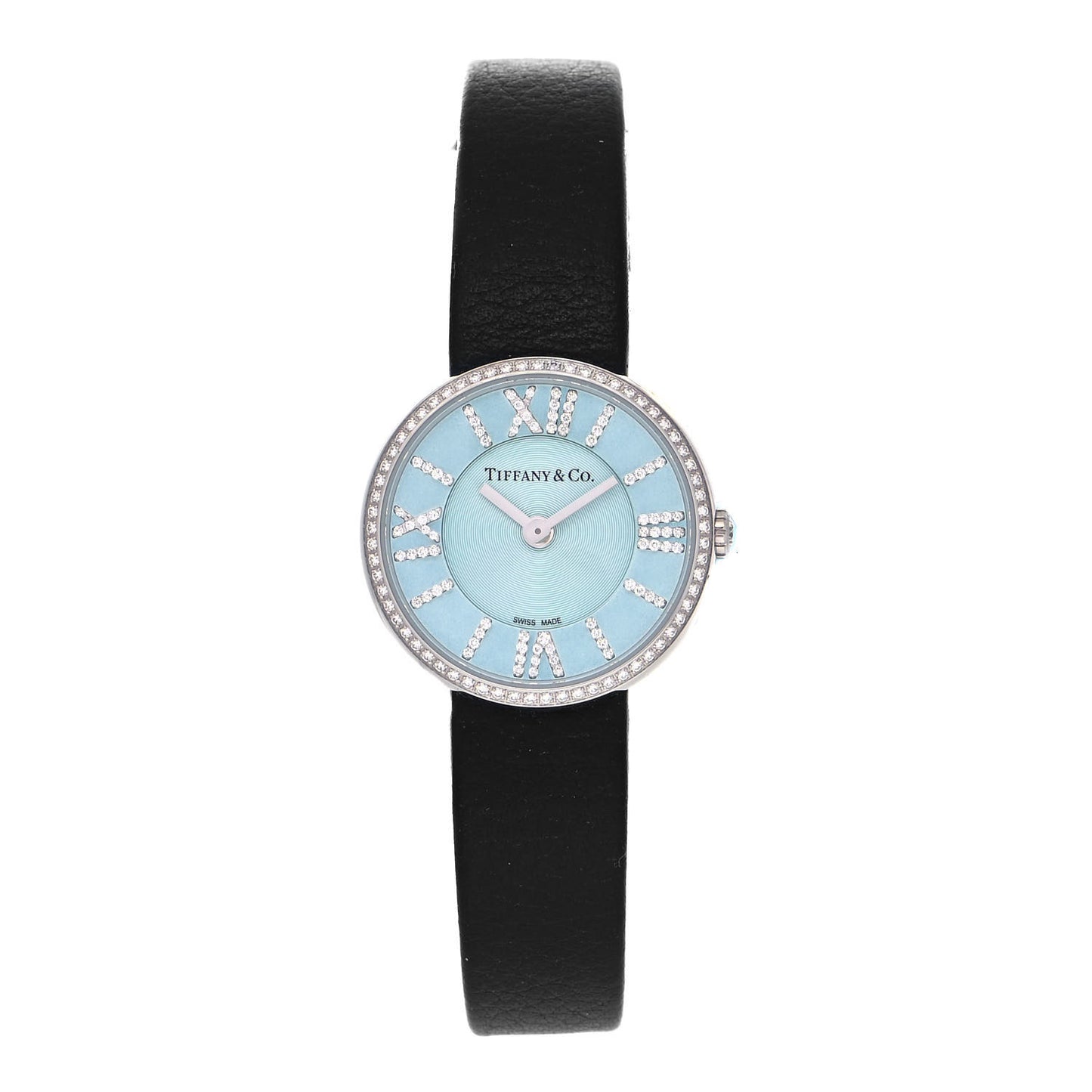 Stainless Steel Calfskin Diamond Bezel 24mm Atlas 2-Hand Quartz Watch Tiffany Blue