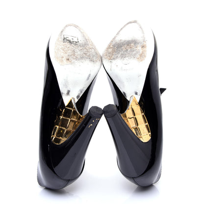 Chanel Patent Calfskin Quilted CC Strap Pumps 36 Black Gold 5 of 8
