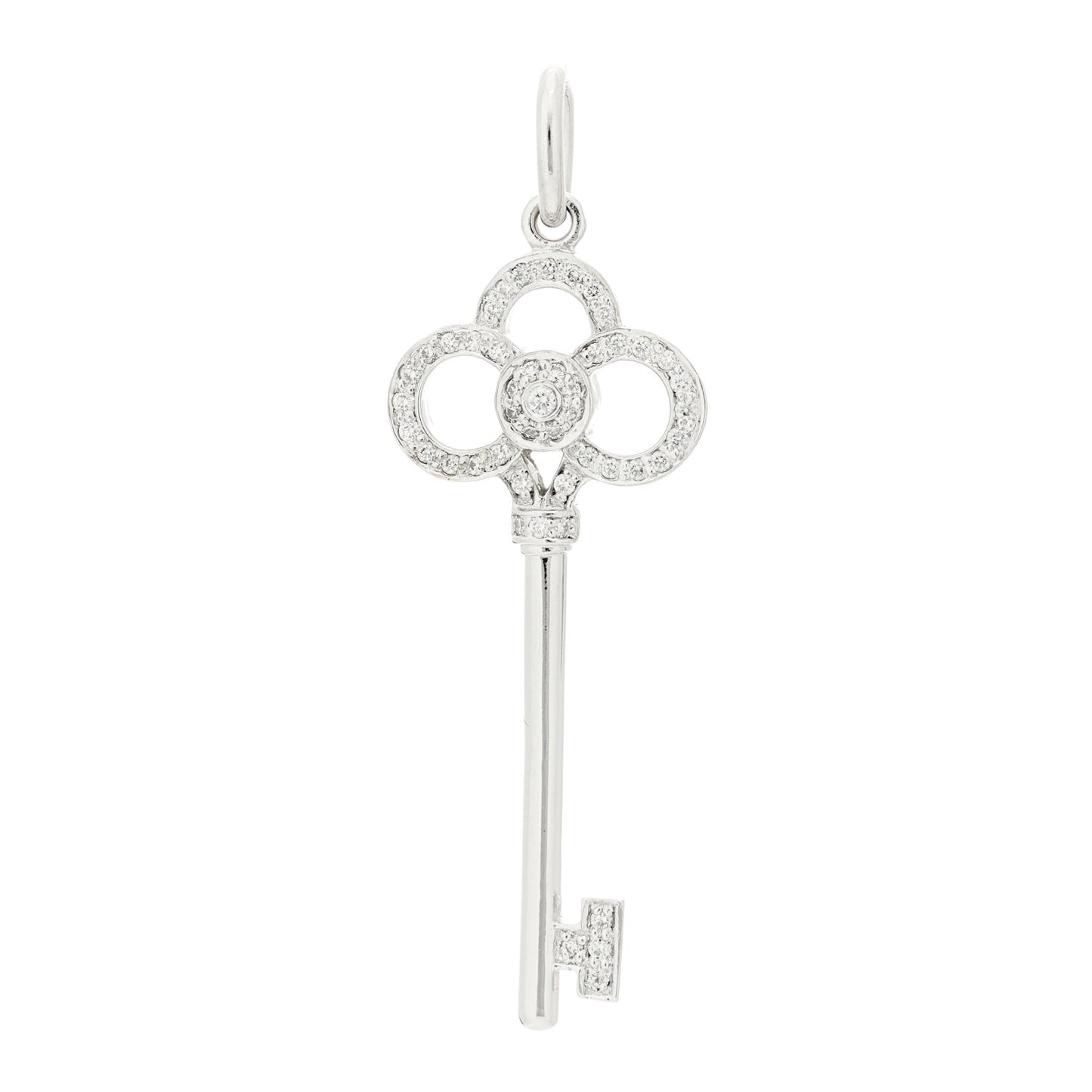 18K White Gold Diamond Mini Crown Key Pendant