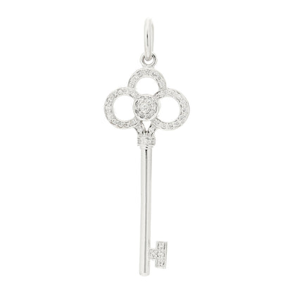 Tiffany 18K White Gold Diamond Mini Crown Key Pendant 1 of 5