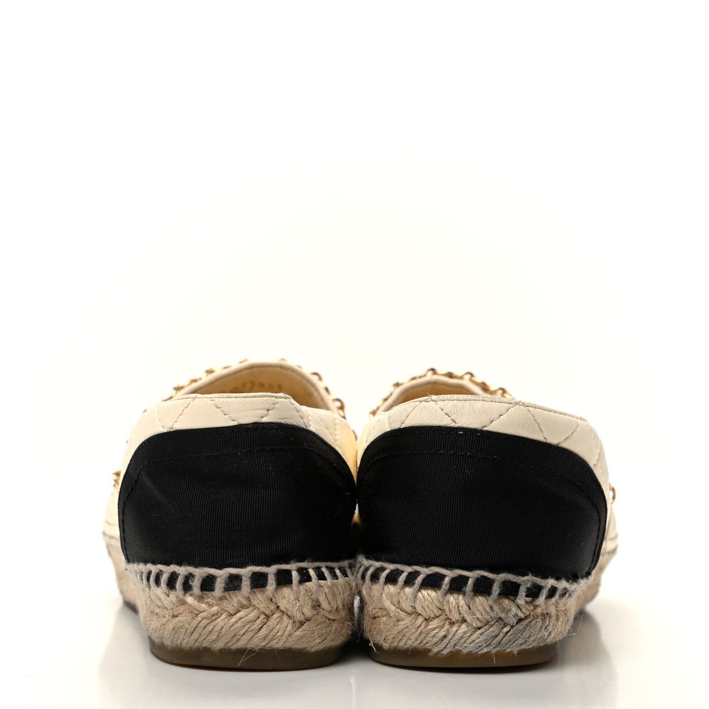 Lambskin Grosgrain Quilted CC Chain Espadrilles 38 Beige Black