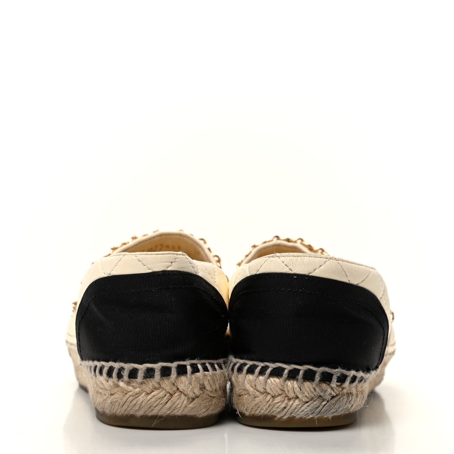 Chanel Lambskin Grosgrain Quilted CC Chain Espadrilles 38 Beige Black 6 of 9