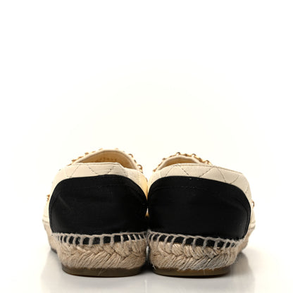 Chanel Lambskin Grosgrain Quilted CC Chain Espadrilles 38 Beige Black 6 of 9