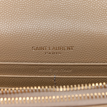 Saint Laurent Grain De Poudre Matelasse Chevron Monogram Envelope Chain Wallet Nude Powder 8 of 9