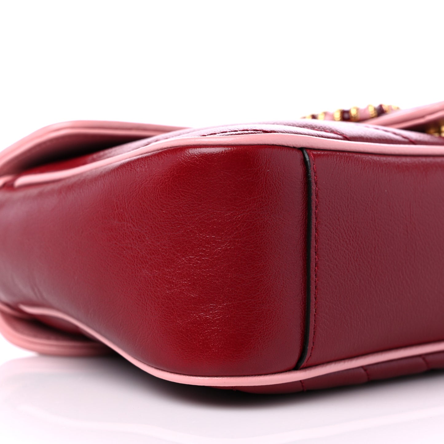 Azalea Calfskin Enamel Matelasse Diagonal Small Torchon GG Marmont Shoulder Bag New Cherry Red Wild Rose
