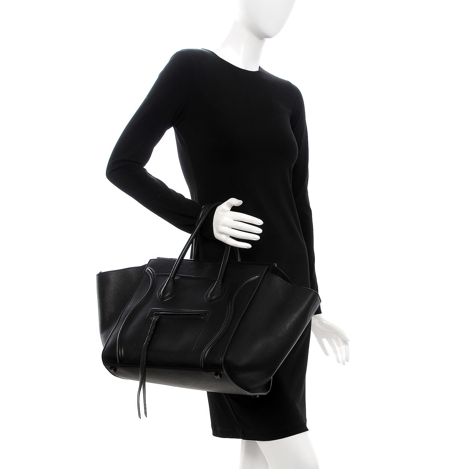 Celine Grained Calfskin Medium Phantom Luggage Black 2 of 12