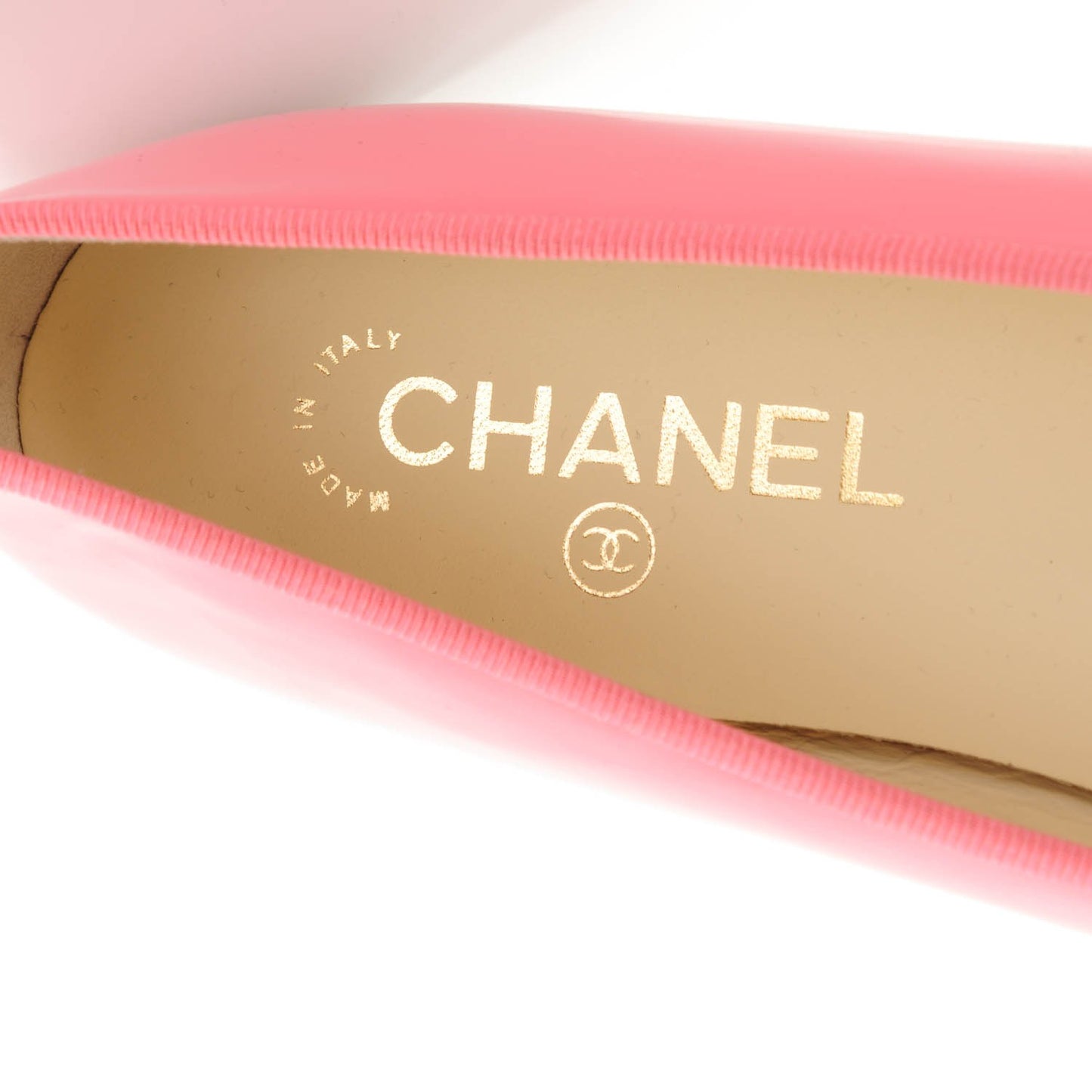 CHANEL Patent CC Cap Toe Ballerina Flats 39.5 Light Pink
