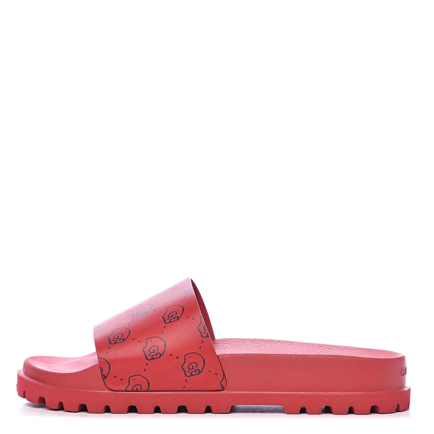 Gucci Calfskin Rubber GucciGhost Hamlet Skull Mens Lug Sole Slide Sandals 7 Hibiscus Red Blue Agata 1 of 9