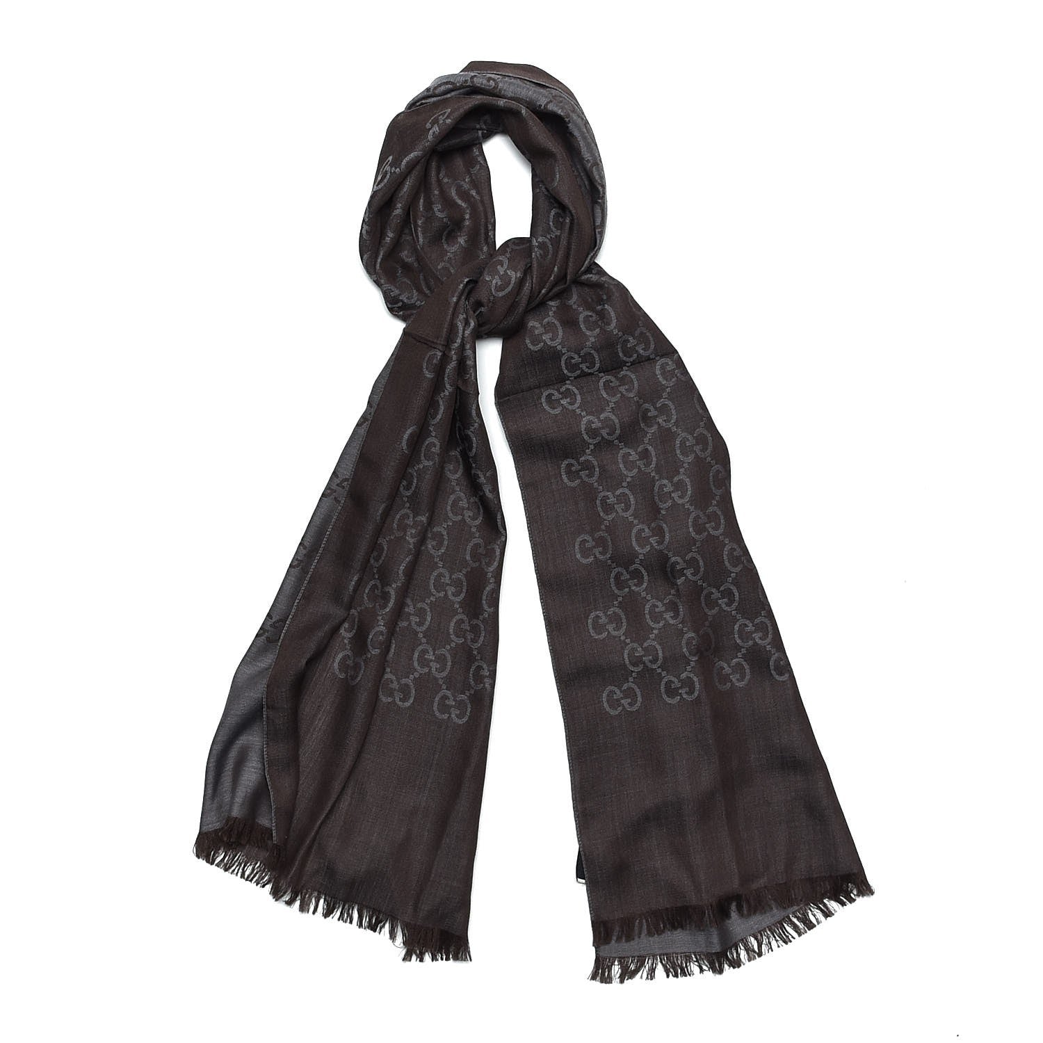 Gucci Wool Silk GG Monogram GGNat Scarf Anthracite 1 of 5