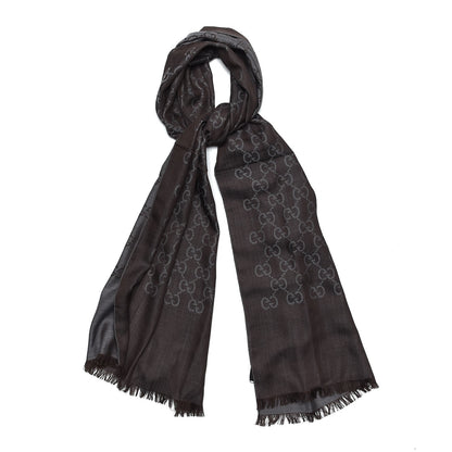 Gucci Wool Silk GG Monogram GGNat Scarf Anthracite 1 of 5