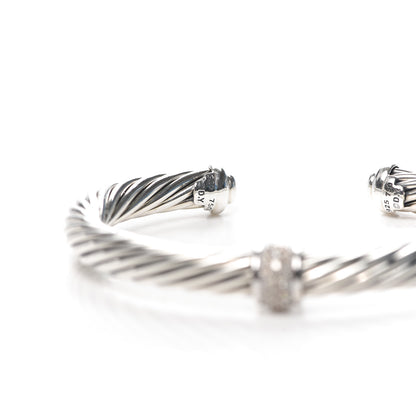 David Yurman Sterling Silver 18K White Gold Diamond 7mm Cable Classics Station Bracelet 5 of 5