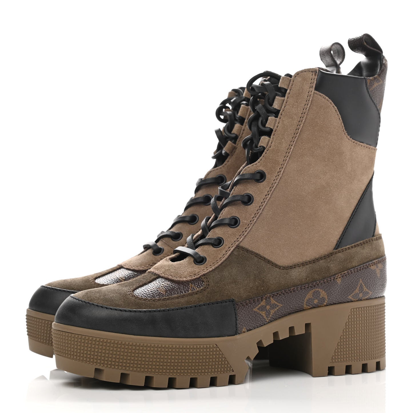Suede Calfskin Monogram Laureate Platform Desert Boots 38.5 Taupe