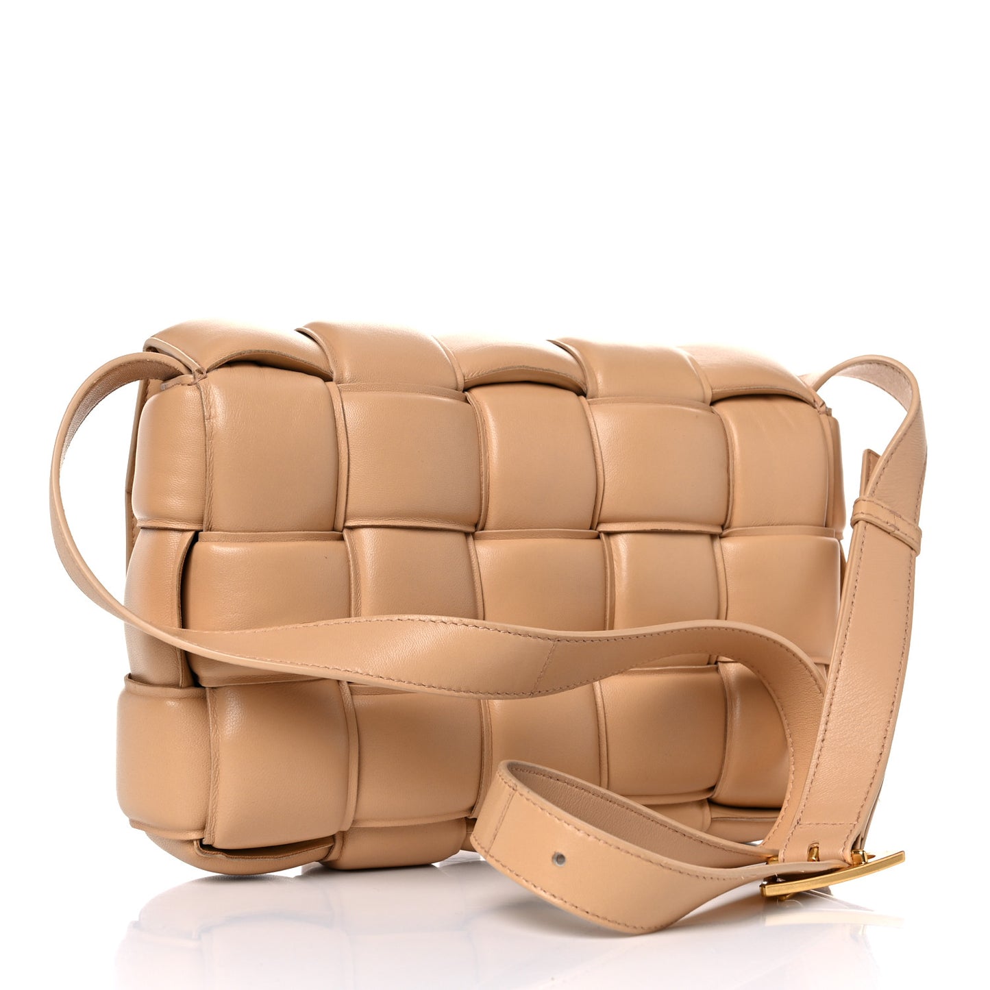 Nappa Maxi Intreccio Padded Cassette Crossbody Bag Almond